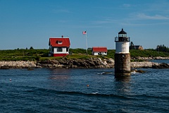 Red Roof Buildings at Ram Island Light in Boothbay Region of Mai